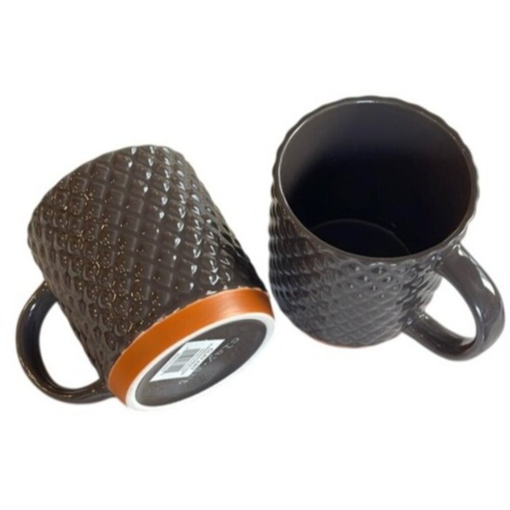 Clay Art Brown Mugs Set of 2 Pineapple Textured for Coffee, Tea Dining Decor